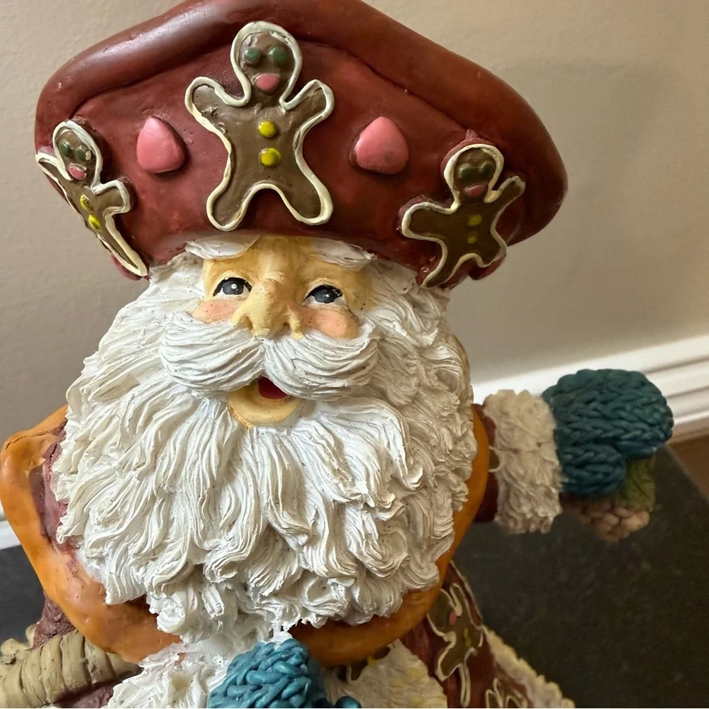 Festive Gingerbread Santa Claus Figurine - Red and Green